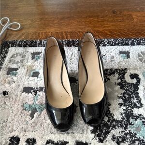 Nine West Glossy Black Peep-Toe Heels